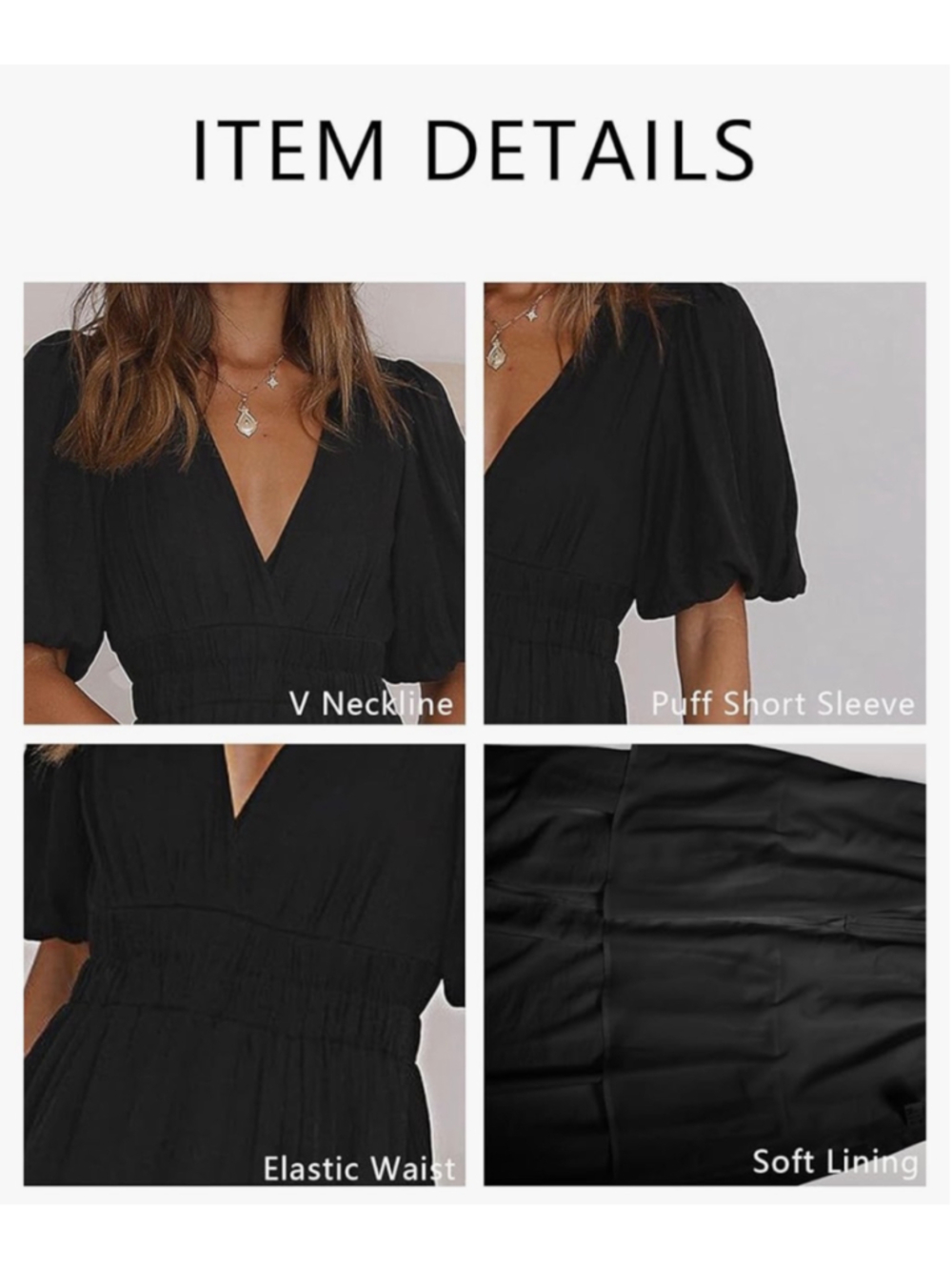 NEW Short Puffy Sleeve V Neck A-Line Flowy Wrap Wedding Guest Lined Dress S - Picture 10 of 11